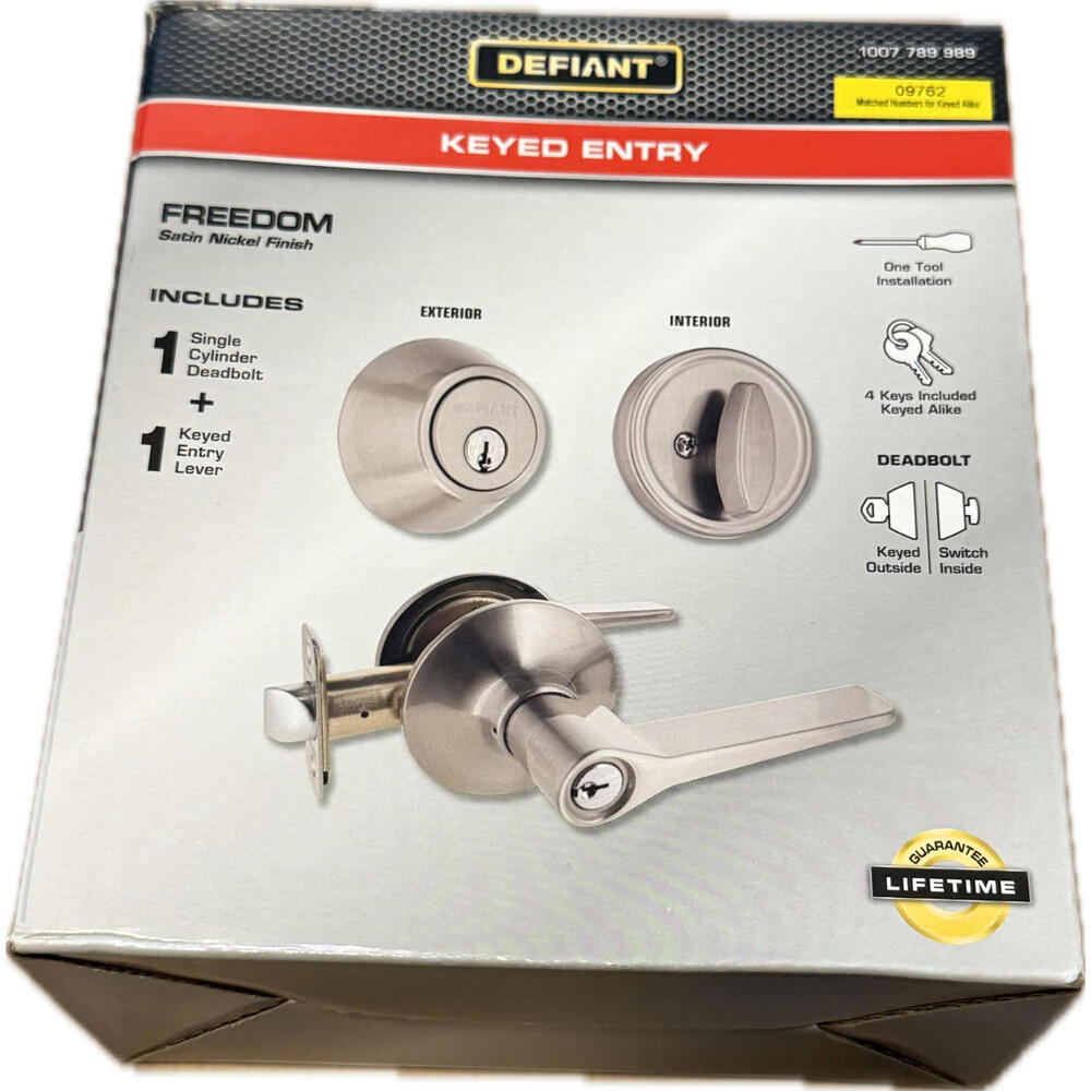 DEFIANT Freedom Satin Nickel Keyed Entry & Deadbolt Grade 3 Security New